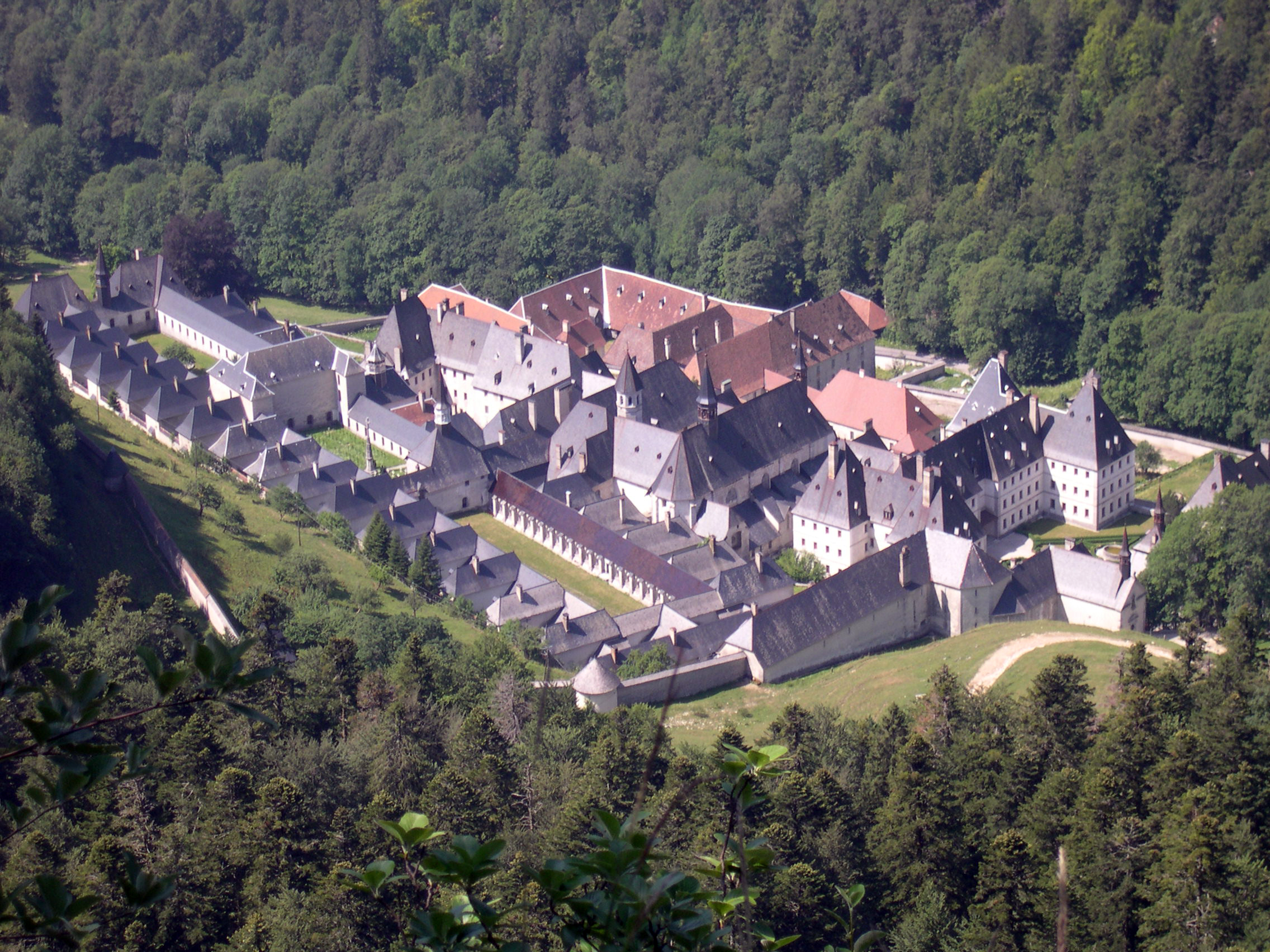 "The monastery of the Grande Chartreuse in its valley at Saint-Pierre-de-Chartreuse"